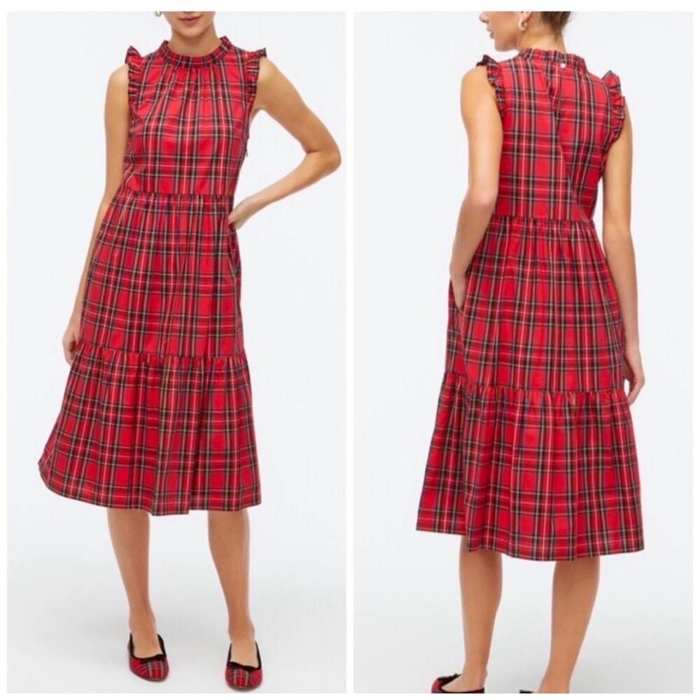 J. Crew Tartan Plaid Tiered Sleeveless Dress Size 20 Red Multicolor - Picture 10 of 10